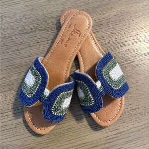 Skemo Blue and Green Beaded Sandals fits like an 8